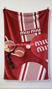 Miu Miu Summer Picnic Print Flannel Throw Blanket Bold Red and White Striped Design with Ice Cream and Cocktail Aesthetic IMG_0426